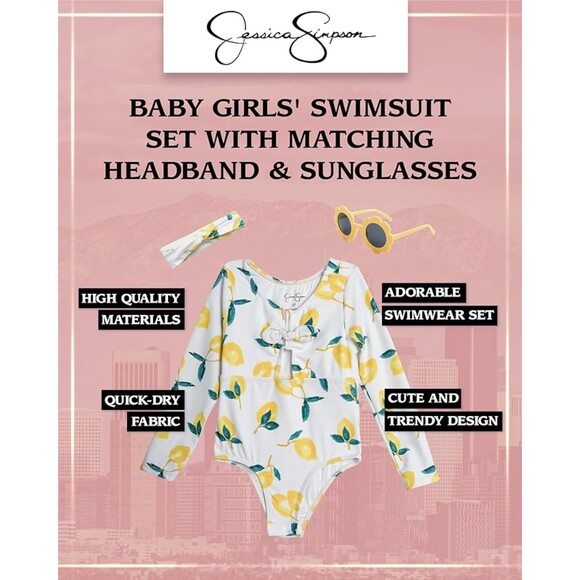 Jessica Simpson Floral Rashguard, Headband & Sunglasses Set Baby SZ 24M:NWT - Picture 2 of 9